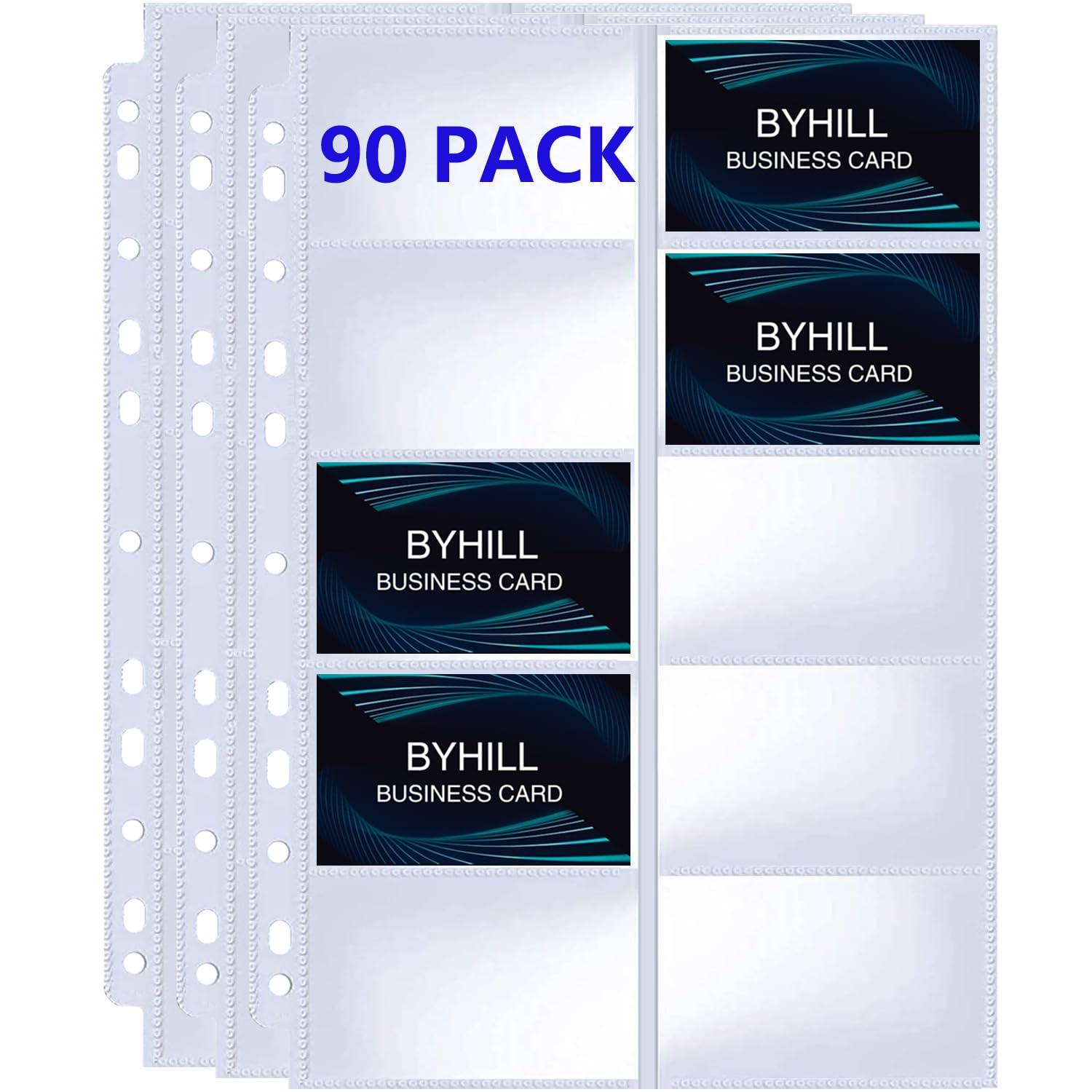 BYSTER Lot de 90 feuilles de classeur à 1800 pochettes ultra transparentes pour classeur à 2/3/4 anneaux, double face, 10 pochettes pour cartes de crédit