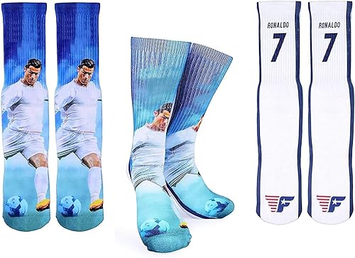 Ronaldo - Calcetines de fútbol 7 talla única para 6-13 fanáticos del fútbol Blanco
