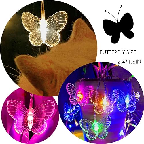 Miniatura 6 de Guirnalda de luces de mariposa con enchufe USB, 8 modos, 120 LED, 20 pies, luciérnaga, temporizador, con control remoto para dormitorio, patio,