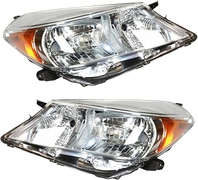 Halogen Headlight Assembly Pair for 2012 2013 2014 Toyota Yaris L LE Hatchback Headlamp Replacement