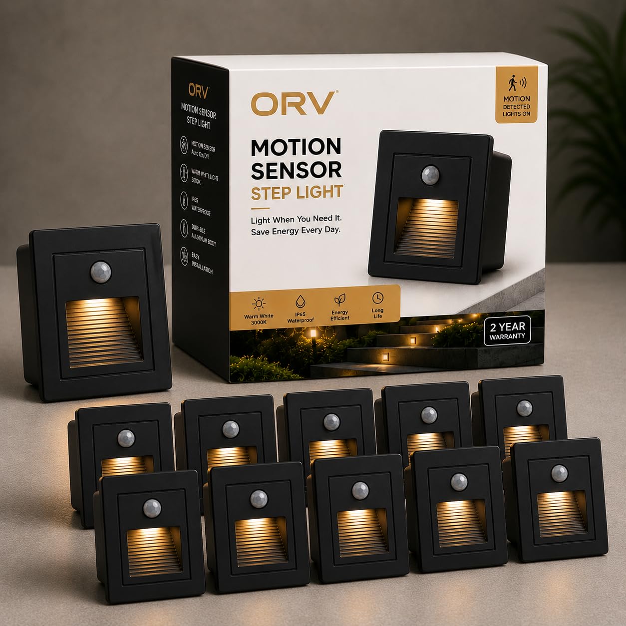 3W Motion Sensor Wall Step Light, LED Foot Light for Stairs & Pathway, IP65 Waterproof Aluminium Body, Concealed Recess Wall Light for Indoor Outdoor Use, Black, Pack of (10)-image-0