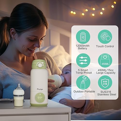 Miniatura 6 de Calentador de botellas portátil, calentador de leche portátil para bebé, gran capacidad de 15 onzas, 55 W de potencia, control preciso de