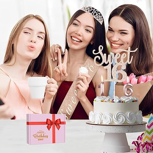 Miniatura 162 de Decoraciones de cumpleaños número 17 para niña, incluyendo tiara y banda de cumpleaños de 17, decoración para pastel y velas, globos de números