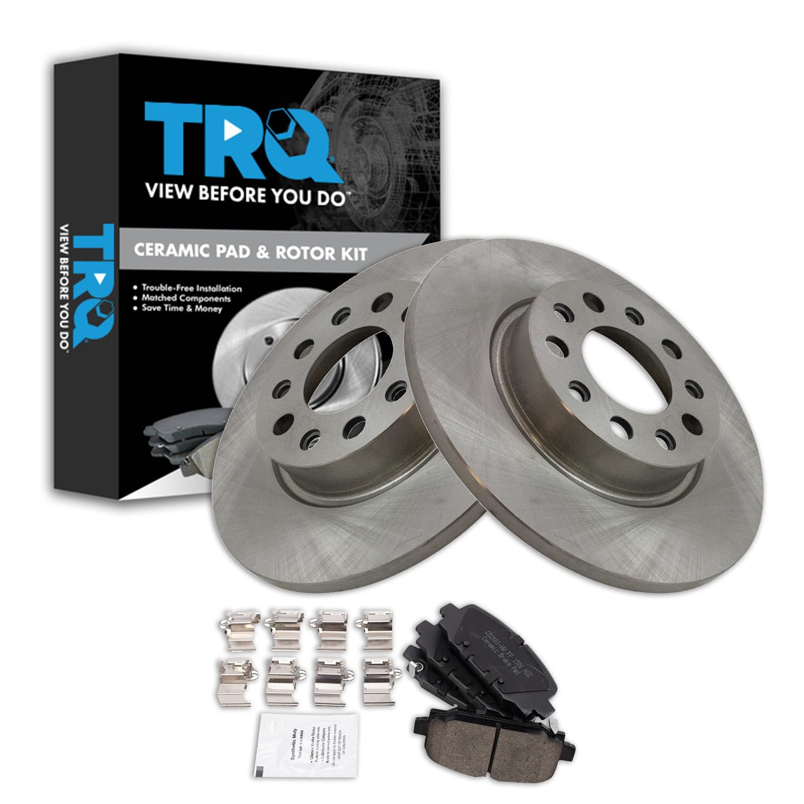 TRQ Rear Brake Pad and Rotor Set Ceramic Compatible with 2018-2022 Jeep Compass