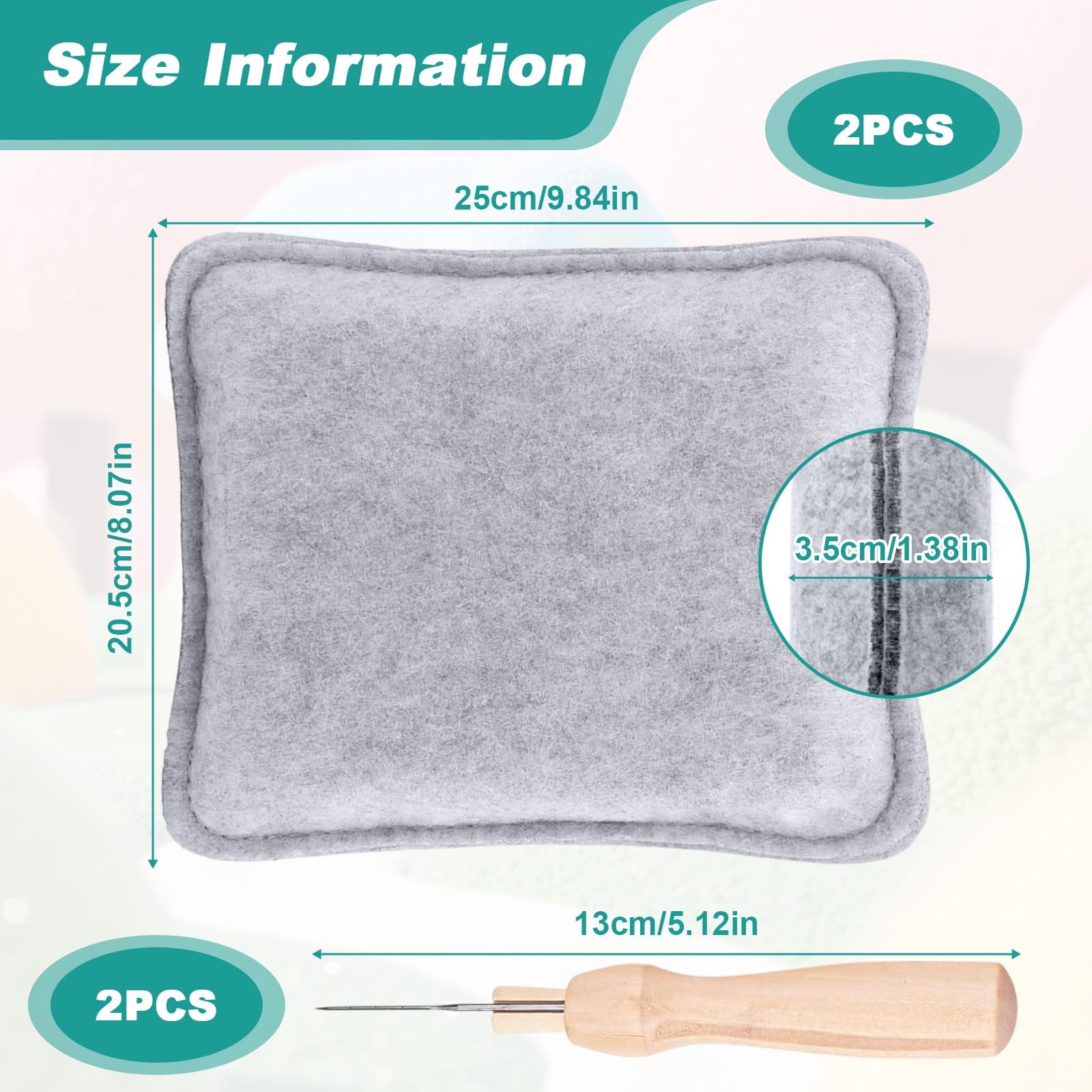 Set di Feltro ad Ago Attrezzi con Due 20,5x25cm Tappetino Feltro Infeltrimento & 2 Aghi Infeltrimento ad Ago con Manici Legno, Tampone Base Infeltrimento per Principianti e Professionisti DIY