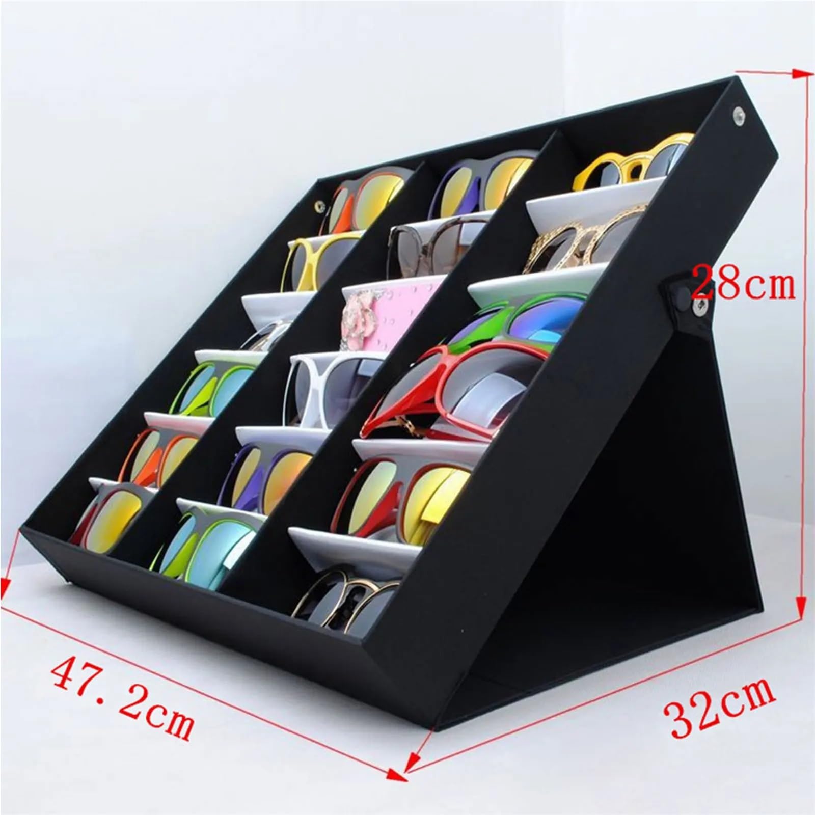 Bandeja expositora para gafas, Caja expositora de gafas 18 rejillas multicolor(Red)