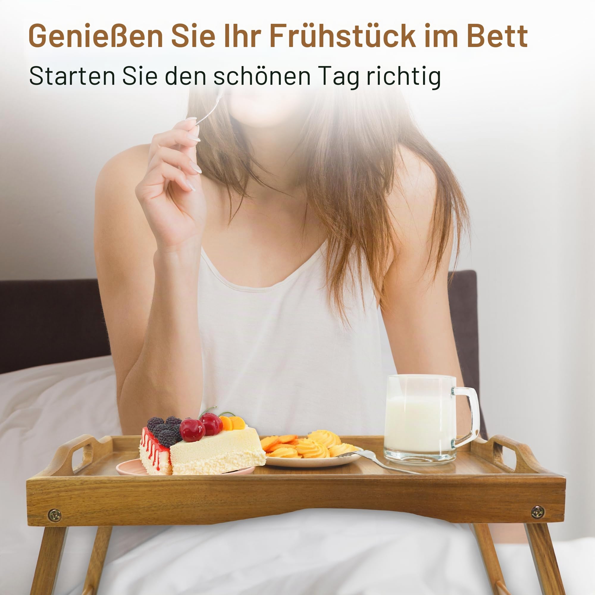 Utoplike Akazienholz Bett Tablett Tisch, großes Frühstückstablett