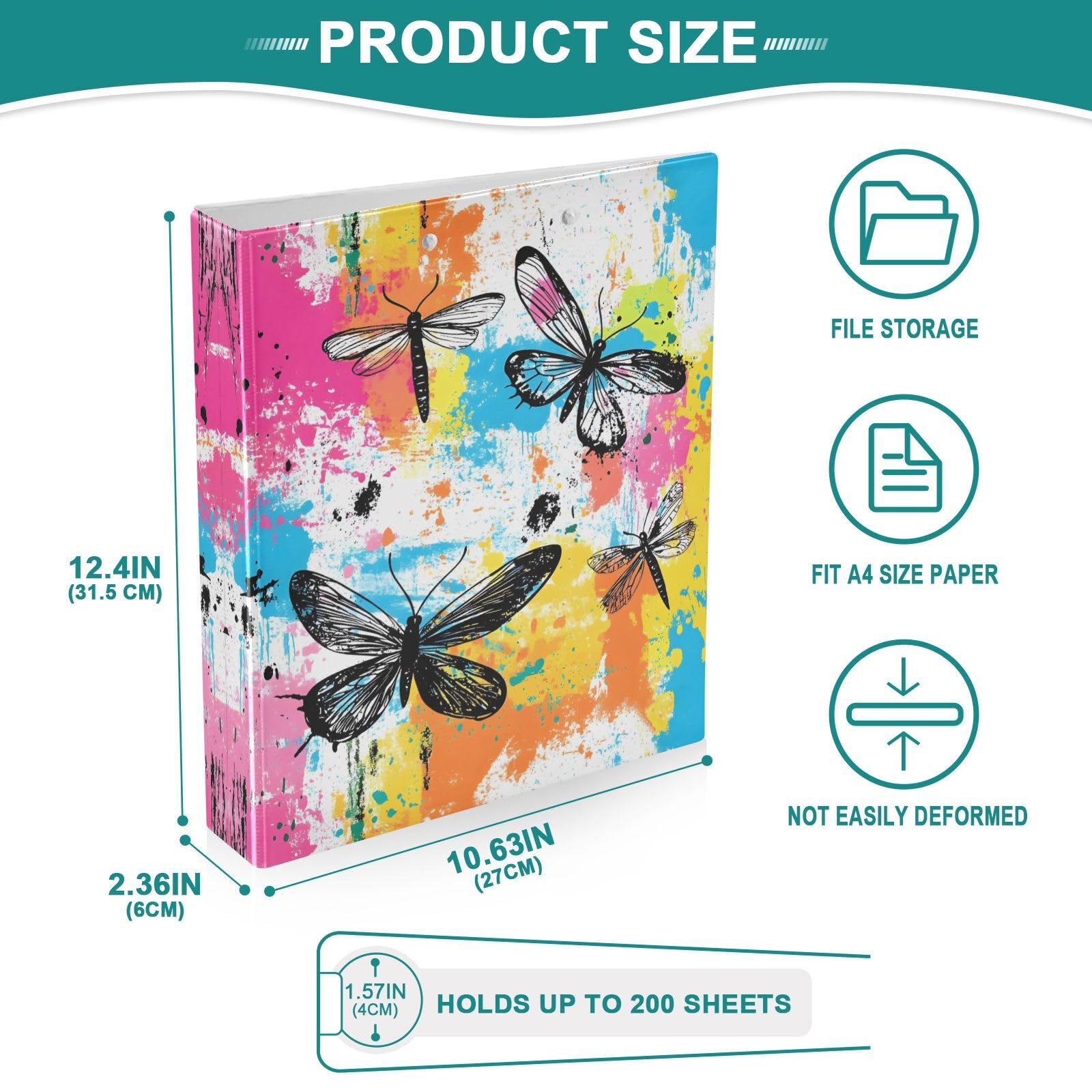Raccoglitori a 3 anelli da 3,8 cm, motivo libellule, decorativi, rotondi, con clip in metallo, organizer per casa e ufficio, confezione da 2