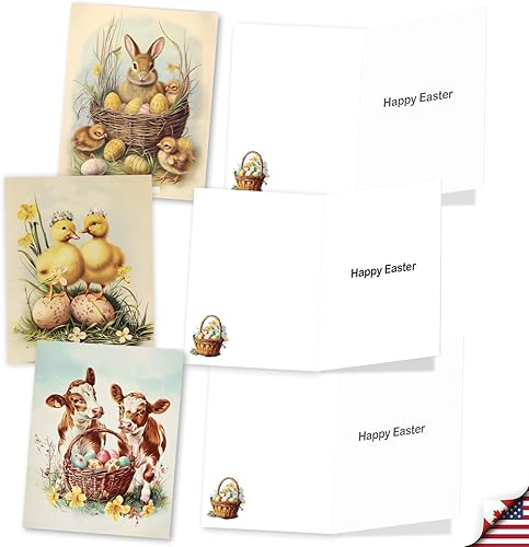 Miniatura 10 de The Best Card Company Juego de 20 tarjetas de Pascua surtidas de 4 x 5.12 pulgadas con sobres (10 diseños, 2 de cada uno) conejitos con flores