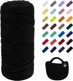 Uiopa T-Shirt Garn, 200g Bändchengarn zum Stricken und Häkeln, Dickes Ribbon Garn Crochet Yarn für Häkeltaschen/Körbe/Teppiche, Heimdekoration, DIY-Kunsthandwerk (Schwarz)