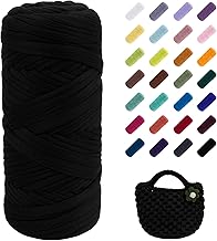 Uiopa Fettuccia per Borse a Uncinetto, 200g Filato Grosso in Poliestere, Filato di Maglietta per Ferri e Uncinetto, Fai da Te, Decorazioni, Artigianato (Nero)