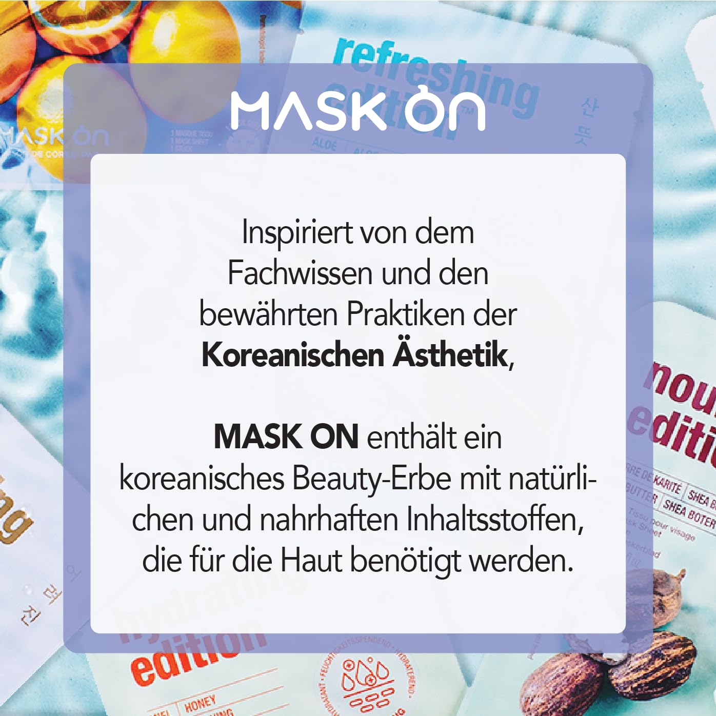 [MASK ON] Koreanische Gesichtsmaske mit Reichhaltigem Serum (20 Stück) – Intensive Feuchtigkeit und Nährstoffversorgung für Ihre Haut, mit 10 einzigartigen Effekten für jeden Hauttyp