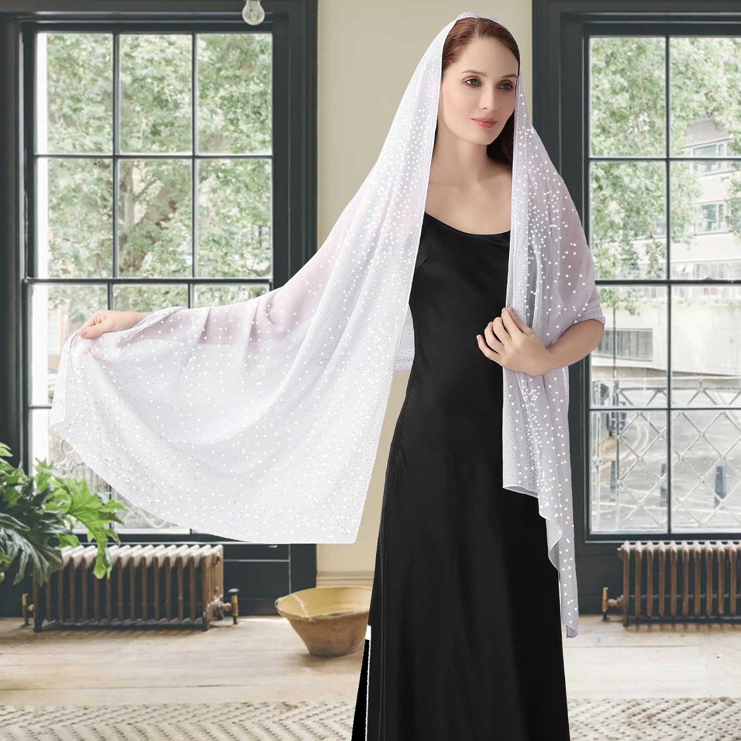 Ladiery Shawl and Wraps for Evening Dresses, Soft Sheer Chiffon Sparkly Rhinestone Wedding Scarf Formal Shawl Wraps for Women - Image 5