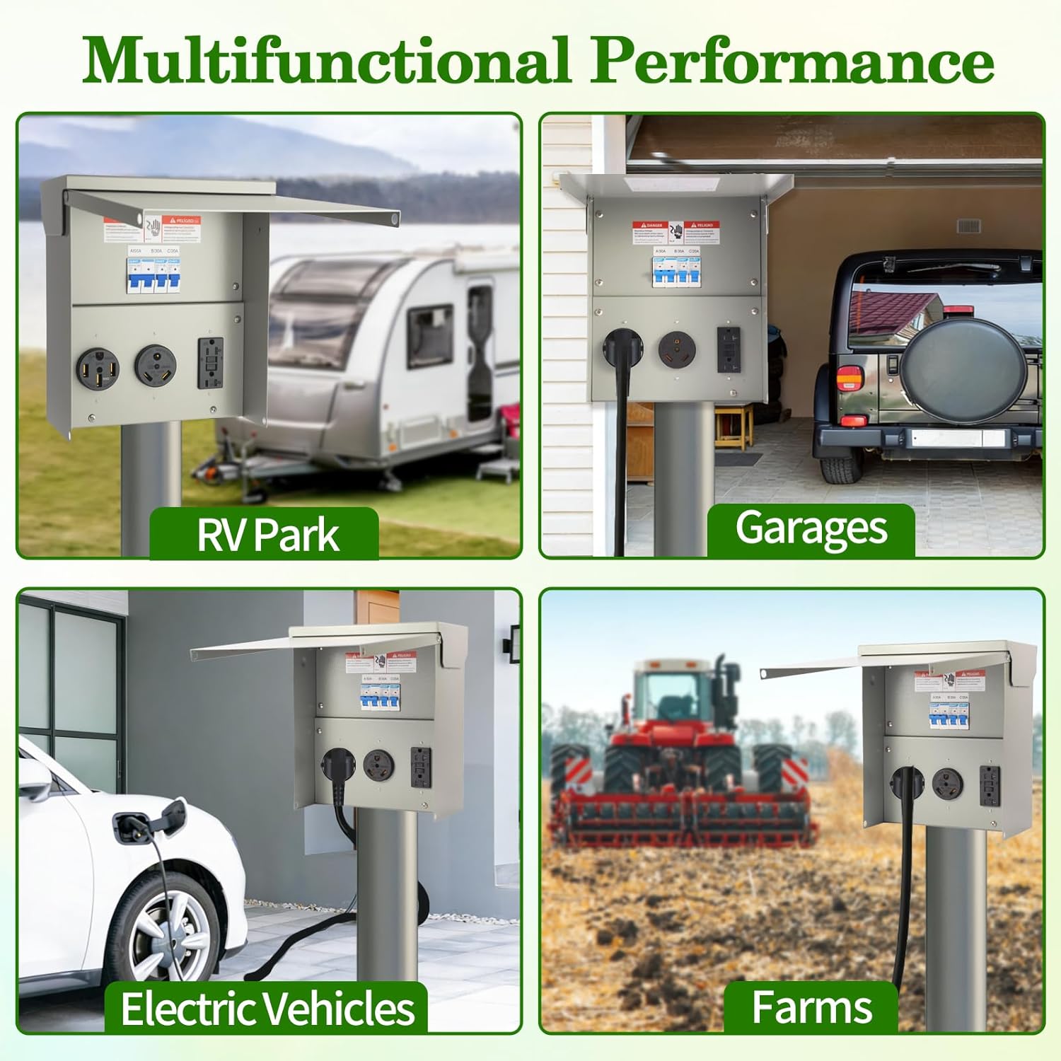 RV Electrical Outlet Panel with Breaker Temporary Power Outlet Panel RV Circuit Breaker Box with 20,30,50-Amp Receptacle Installed Weatherproof RV Power Outlet Box