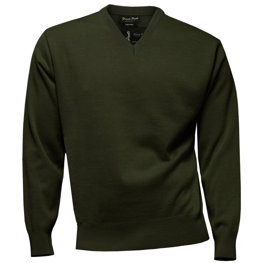 Gabicci Plain V-Neck Sweater (L, Olive)