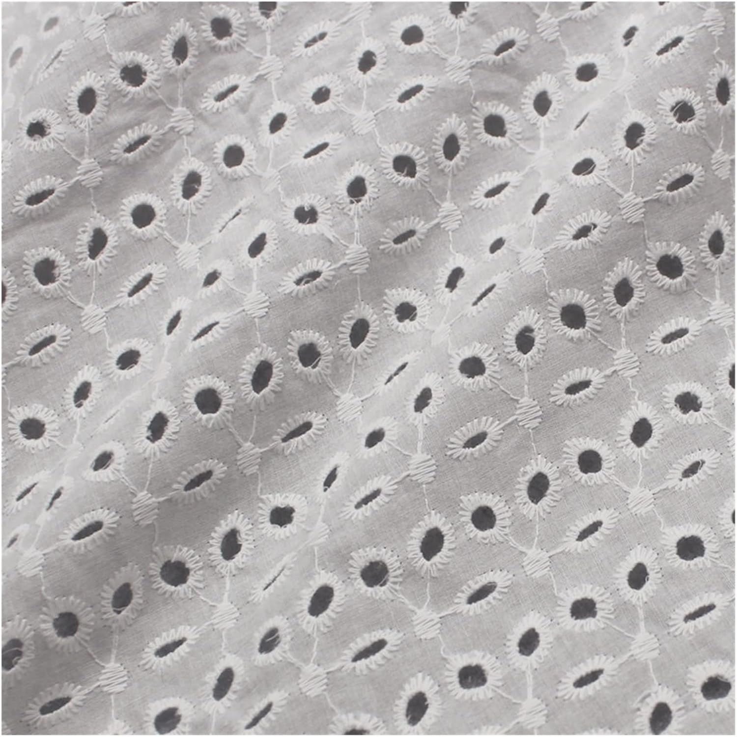 Embroidered Cotton Fabric 3/5/10yard Soft Embroidered Cotton Lace Fabric Eyelet Voile Material for Women and Girls Dress Clothes by Yard(130cmx1yard)