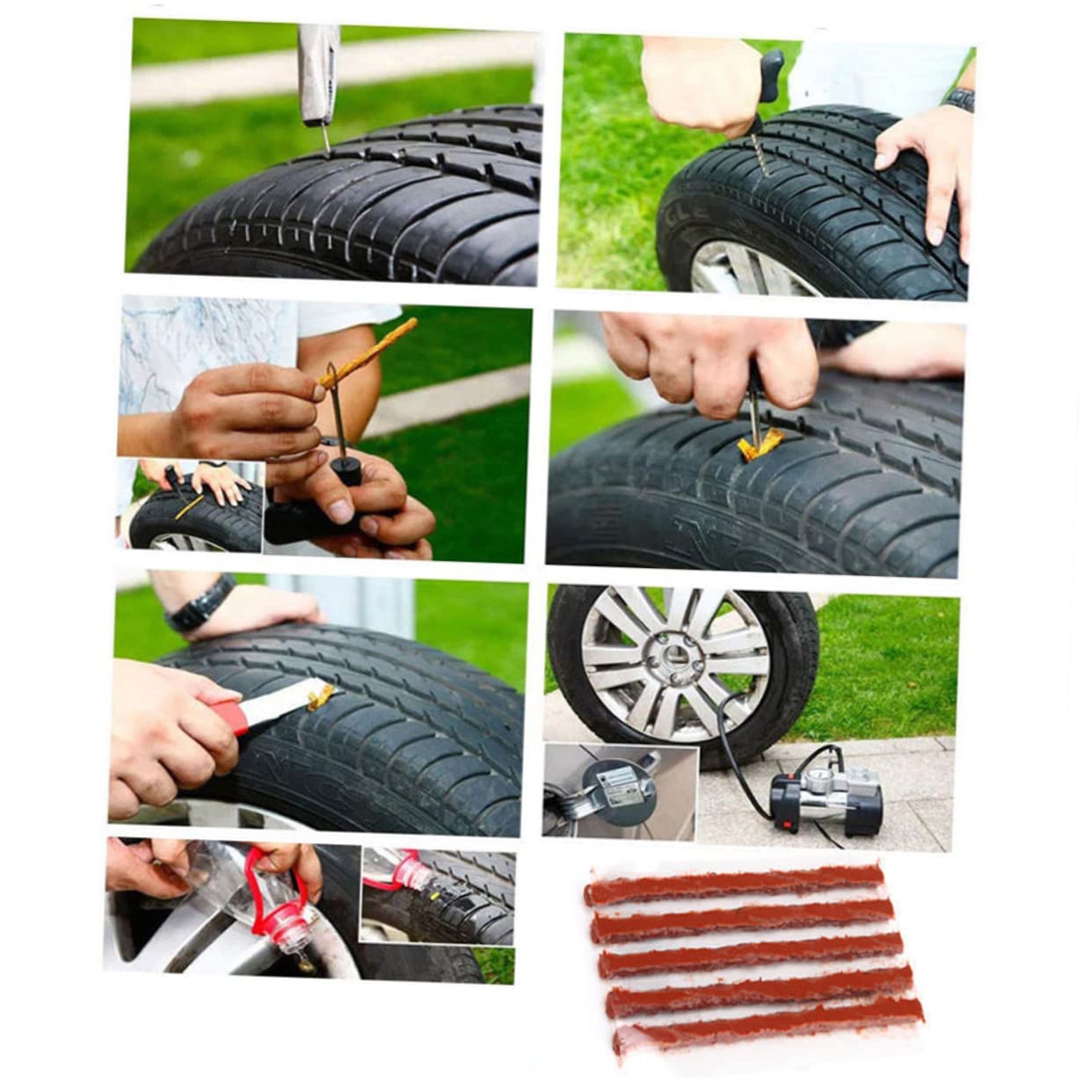 Ciieeo 30Pcs Motorcycle Car Tubeless Tire Repair Strips Quick Puncture Sealer for Bikes Scooters Cars Durable Brown Repair Plugs for Tire Maintenance