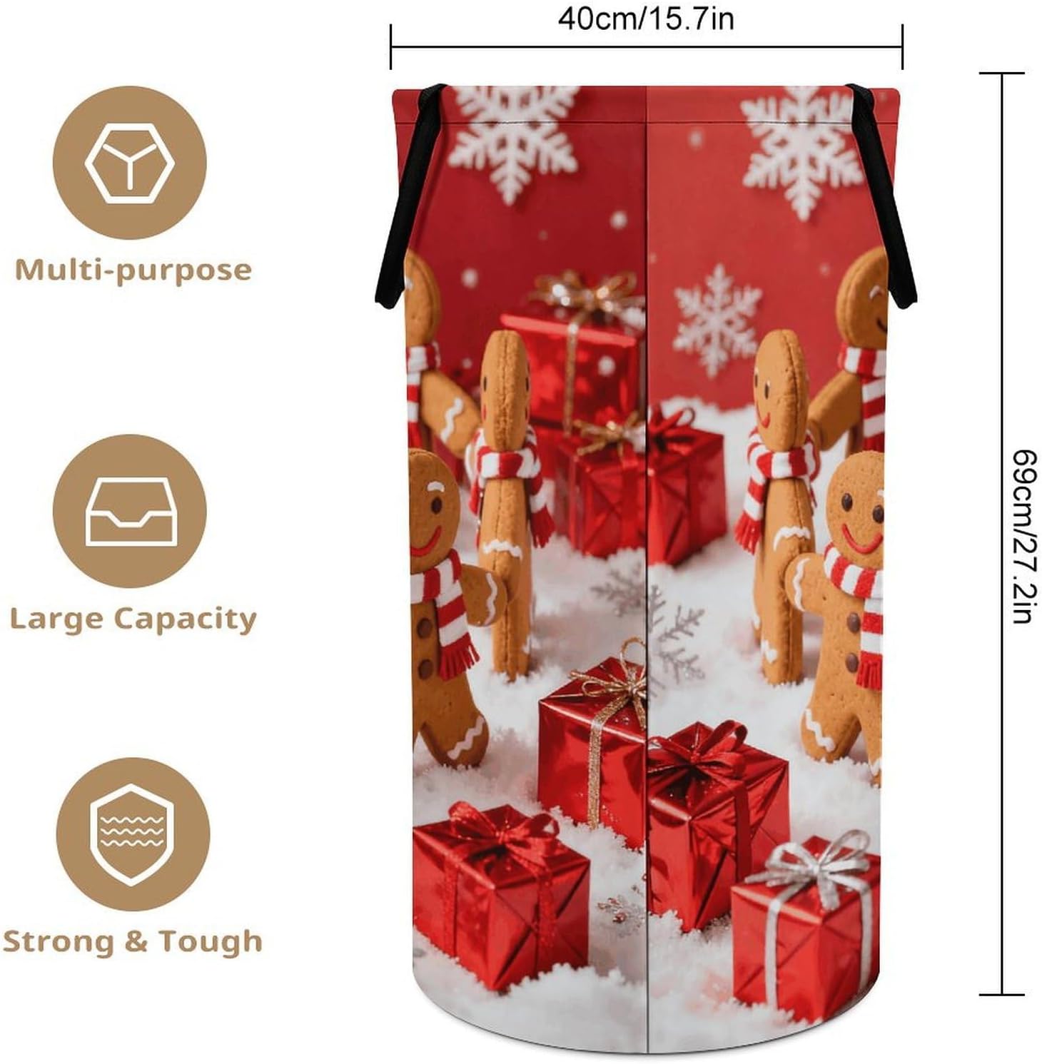 Christmas Red With Gingerbread Man Laundry Hamper Large Narrow Clothes Hampers Laundry Baskets with Both Sides Handles Waterproof Collapsible Clothes Storage Basket for Bedroom Travel
