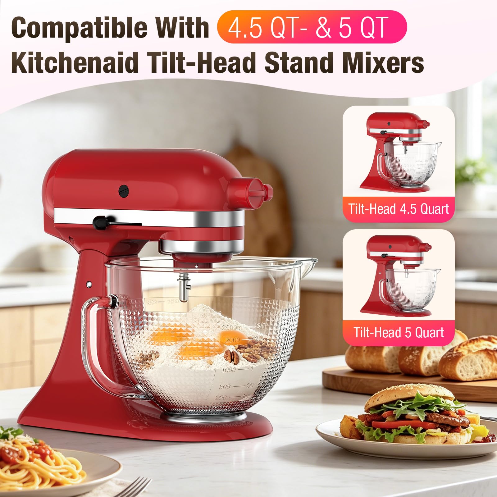 Glasschüssel für KitchenAid Standmixer mit Kippkopf
