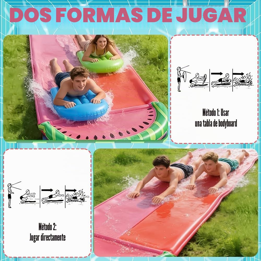 480 X 140 Cm Tobogán De Agua, Tobogán Acuático para Césped con 2 Tablas, Tobogán Resistente con Rociador Incorporado, Splash Ramp Double Slide para Césped, Fiesta de Verano, Jardín