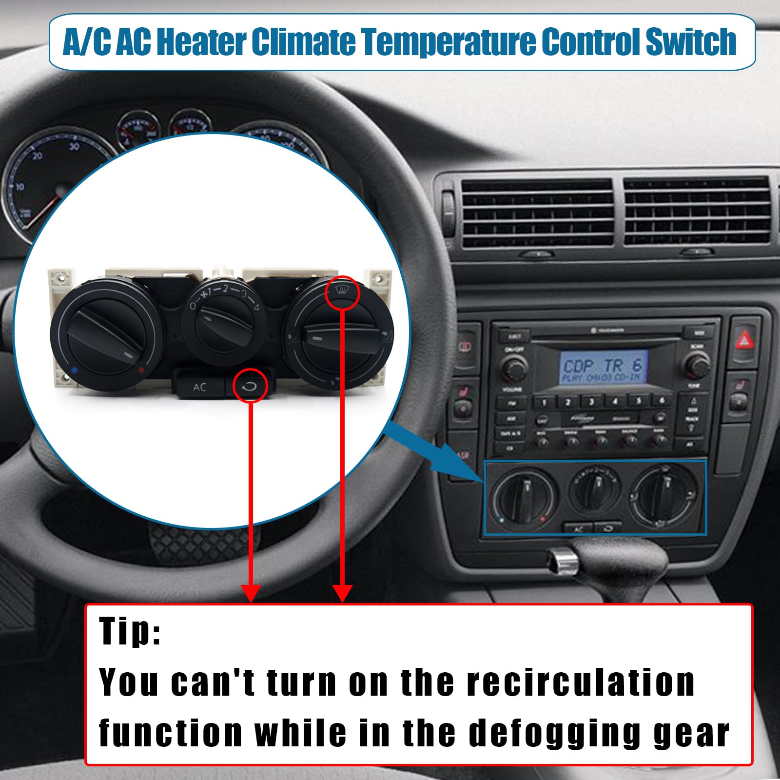 Pannello di Controllo Riscaldatore Aria Condizionata VW012 per OE 1J0820045F 1J0820045K