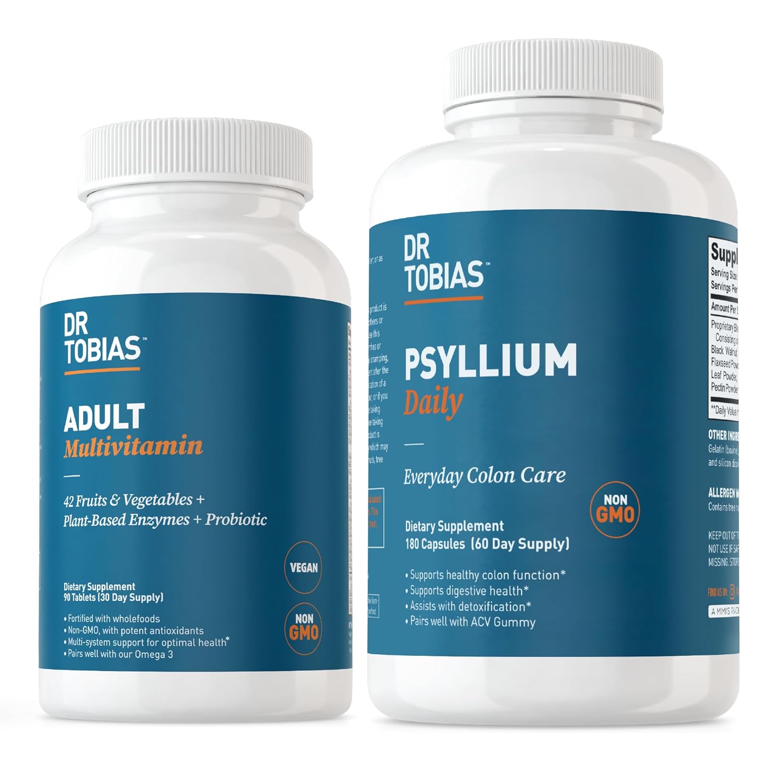 Dr. Tobias Multivitamínico Adulto & Psyllium Diário: Energize, Fortaleça a Imunidade e Mantenha a Saúde Intestinal com 42 Frutas e Vegetais