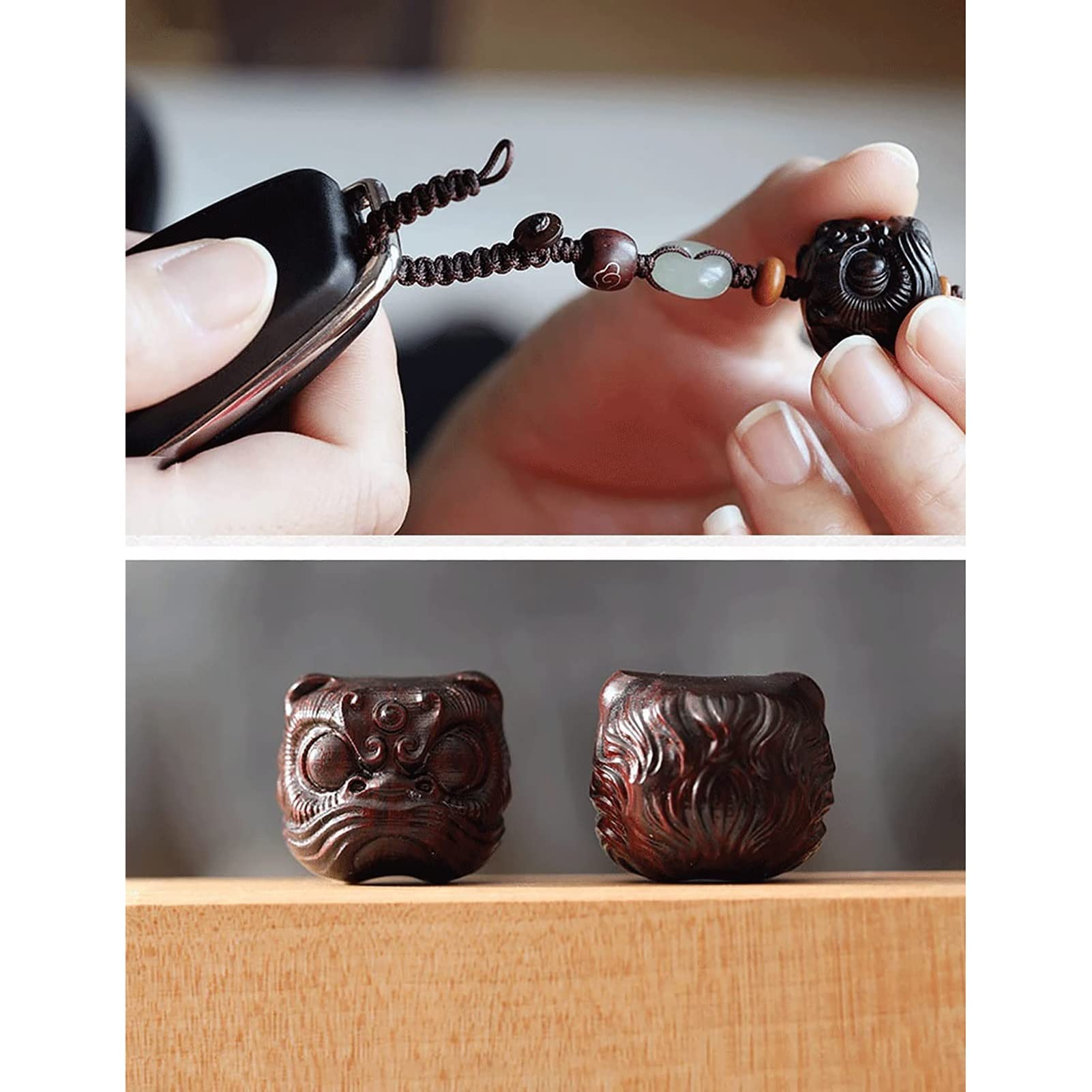 RAN-Keychain Chinesischer Löwe-Auto-Schlüsselanhänger, Retro-Sandelholz-Tanz-Löwe-Schlüsselring für Auto-Handtaschen-Charme-kreatives Geschenk (Color : Black, Size : 3.3 x 0.9 x 0.9 in)