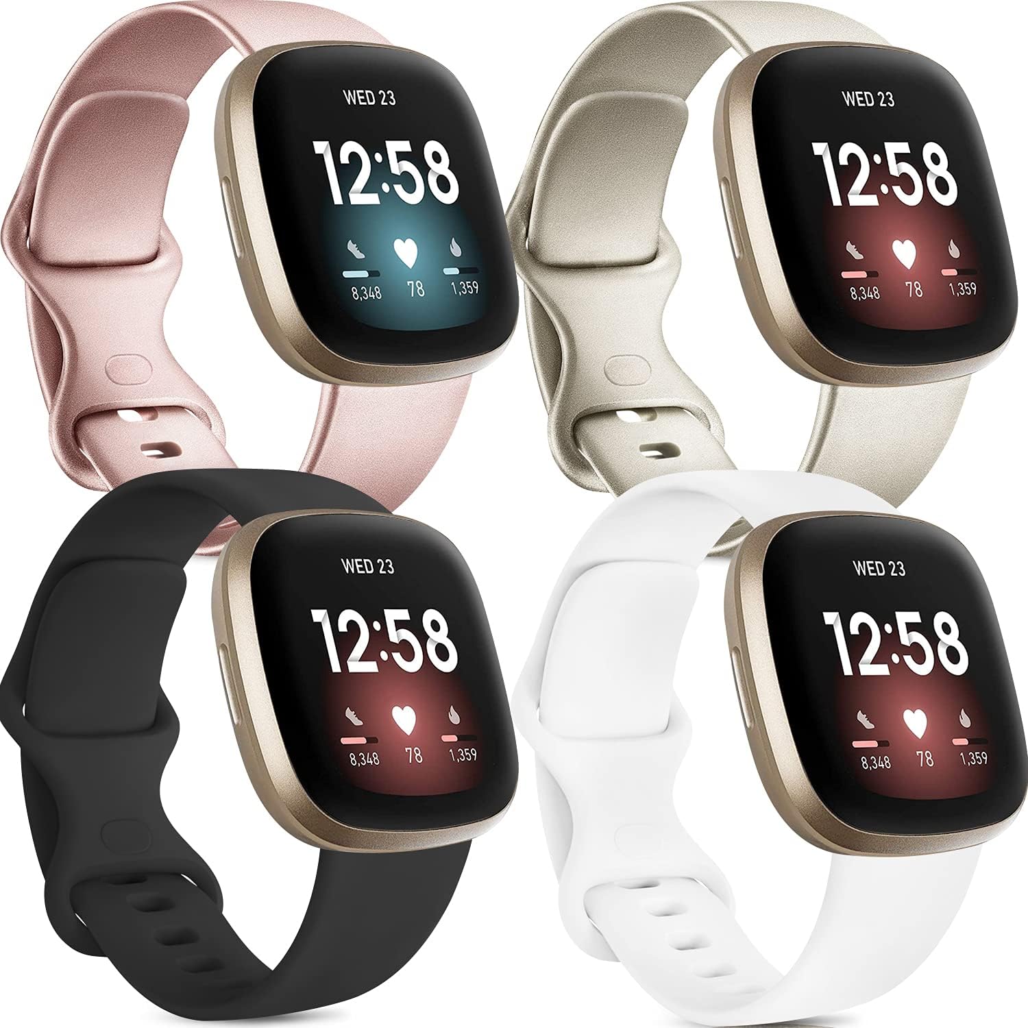 4 Pack Silicone Bands Compatible with Fitbit Versa 3 Bands and Fitbit Sense Bands, Classic Soft Sport Bands Replacement Wristbands for Fitbit Sense/Versa 3 Smart Watch Women Men