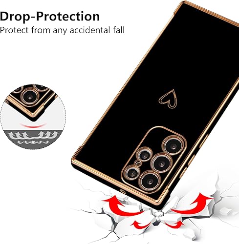 Miniatura 3 de ZTOFERA Funda Samsung Galaxy S23 Ultra de 6.8 pulgadas, bonito borde chapado con patrón de corazones de amor con protección de lente de cámara,