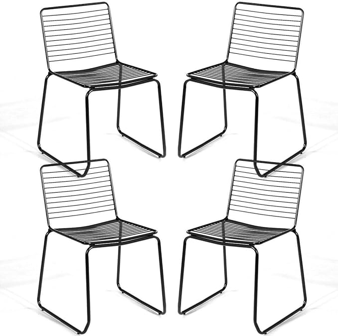 COSTWAY Dining Chair Set of 4, Stackable Chair with Slat