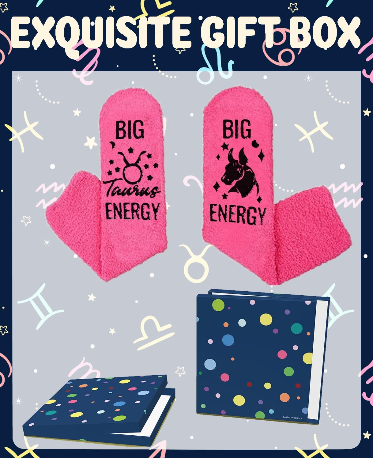 Zodiac Birthday Gifts - Astrology Constellation Horoscope Fuzzy Space Galaxy Socks for Women Teen Girls image 4