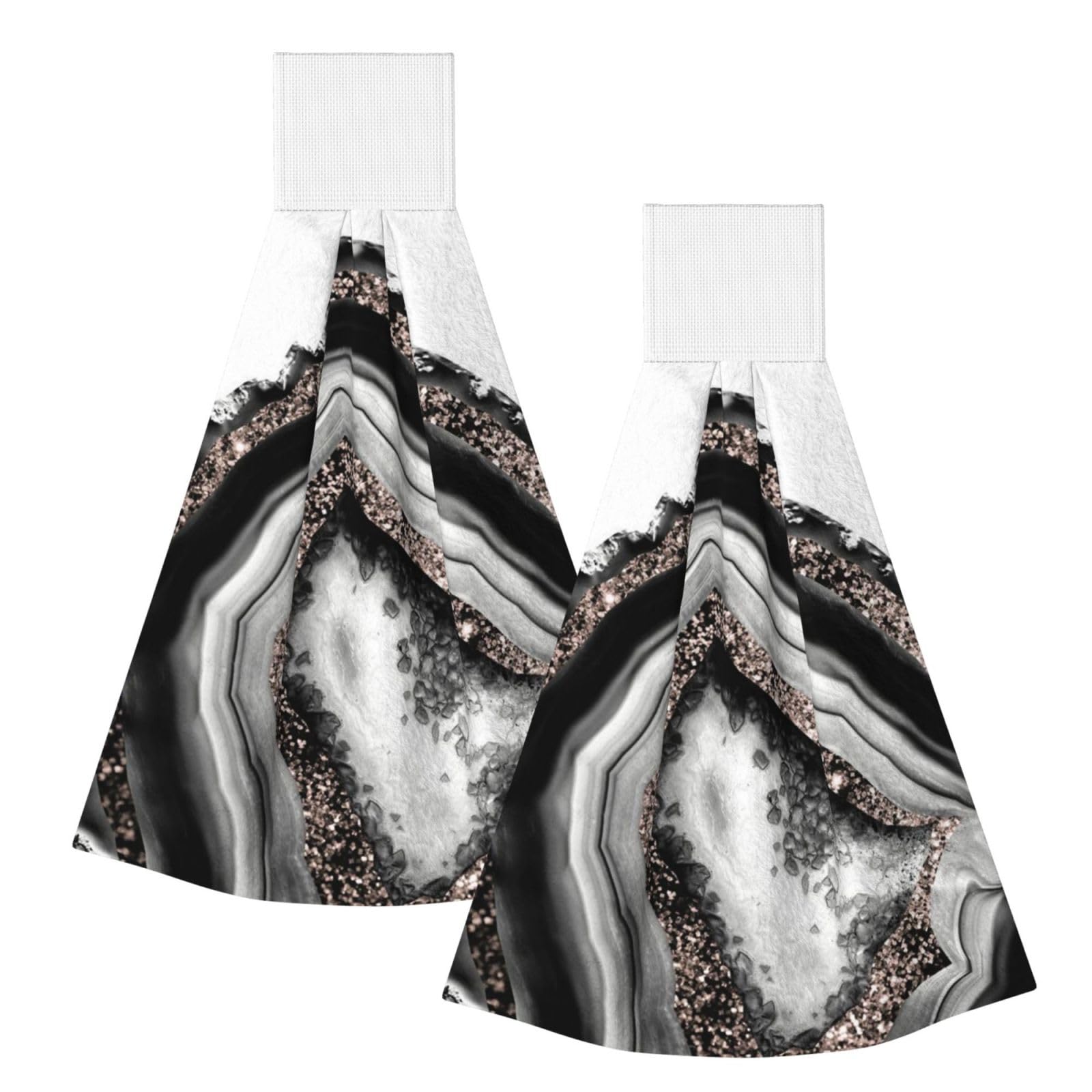 DOPKLNA Agate Rose Gold Glitter Glam Gem Decor Art, 2 Pcs Hanging Coral Fiber Hand Towels for Bathroom, Absorbent Kitchen Towels
