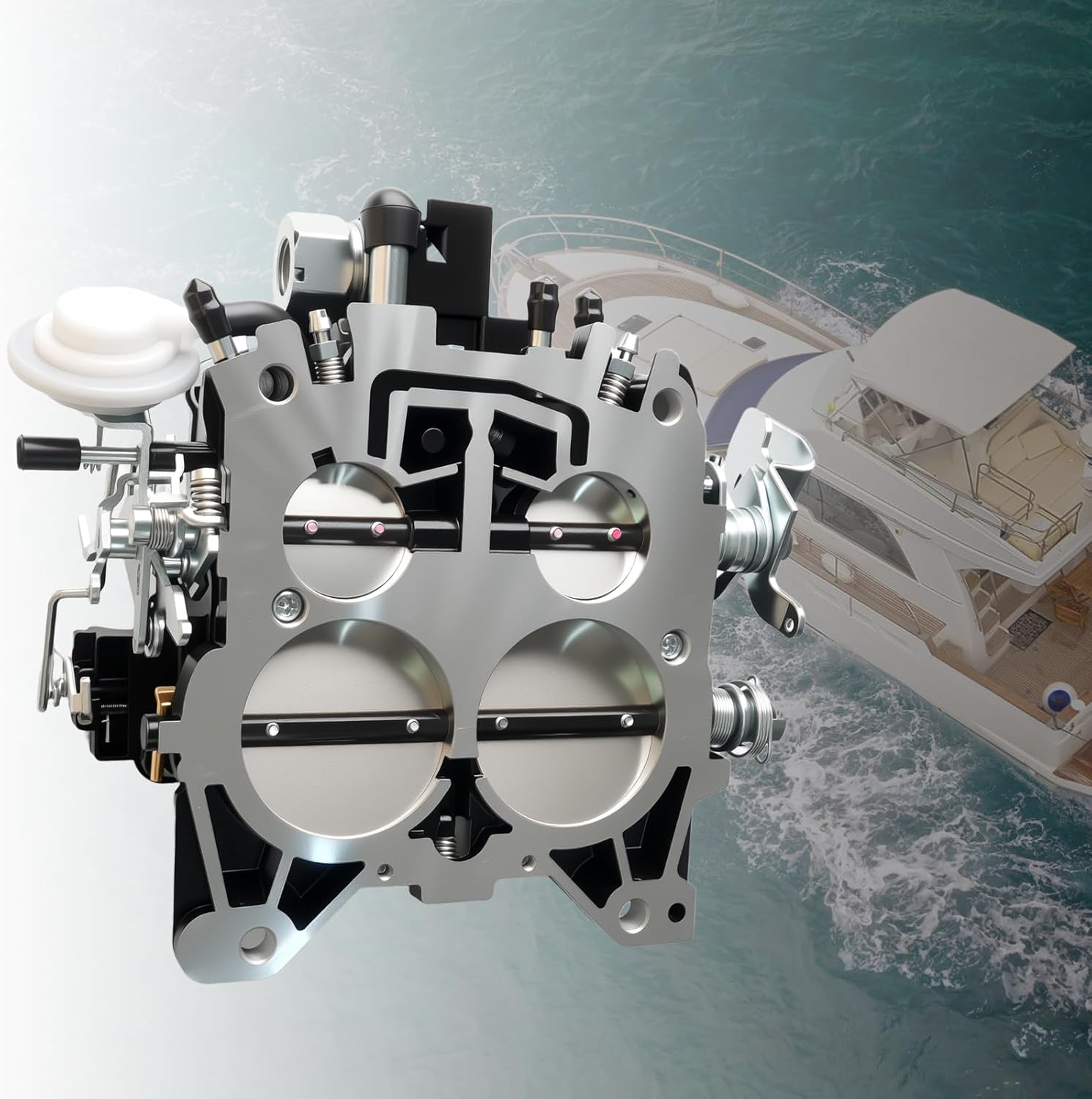 17080561 4 Barrel Marine Carburetor Compatible with Rochester Quadrajet Mercruiser 260 350 Engine, Replaces 17080561, 1347-6492A1, 1347-7362A1, 1347-8292A4, 1347-9662A4