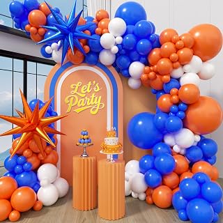 Royal Blue and Orange Balloon Arch Garland Kit White Orange Blue Balloons
