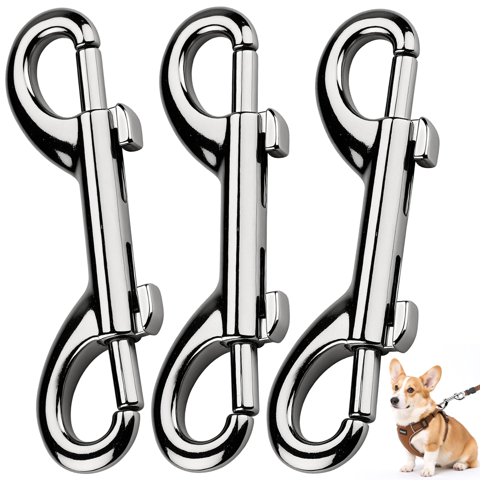 Lot De 3 Mousquetons Doubles En Alliage Zinc - Crochets à Déclic, Argent, Pour Laisse Chien, Porte-clés