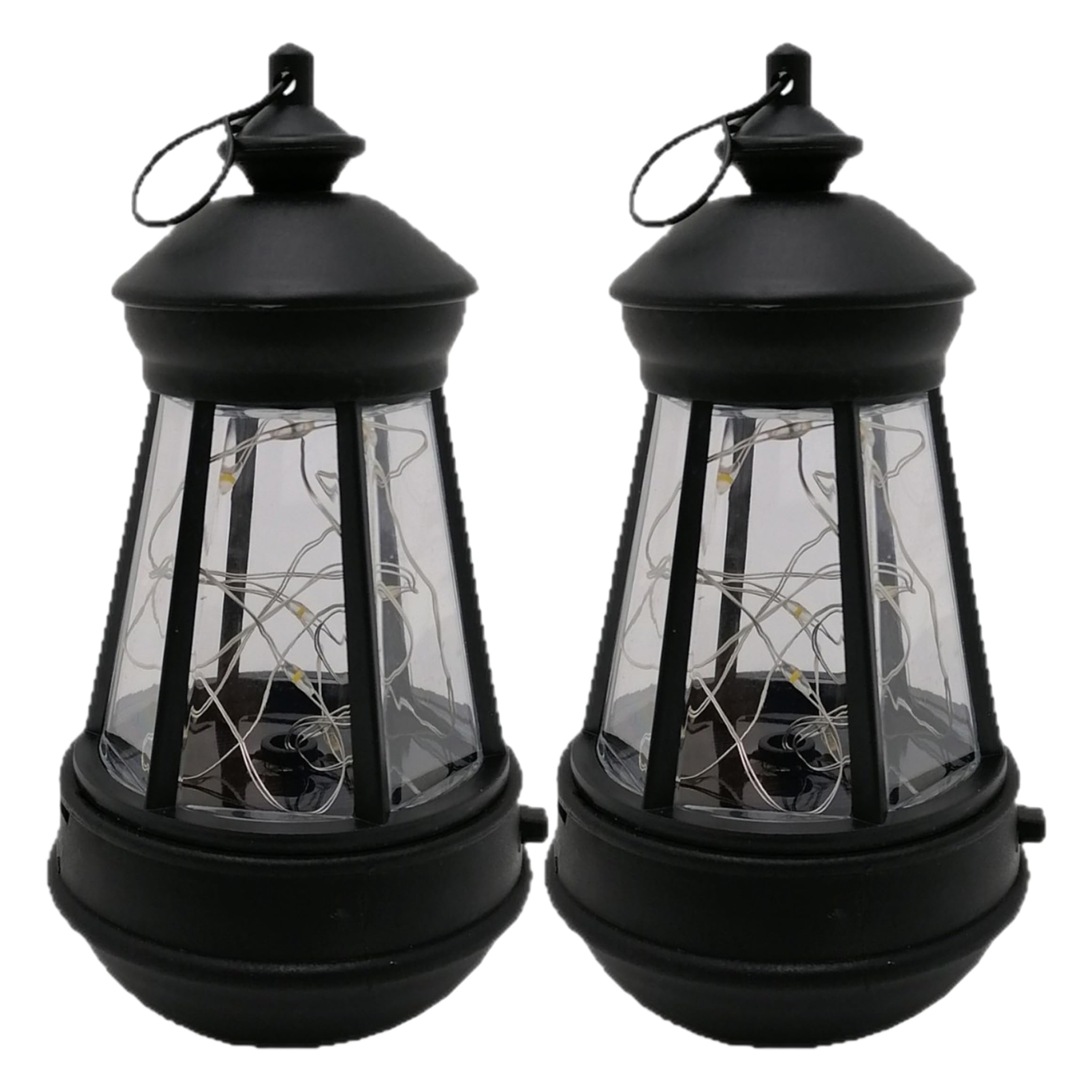Ameble Solar Pendant Light 2 Pack Mini, IP65 Waterproof Hanging Lamp Outdoor, Resin Iron Small Lanterns for Outside