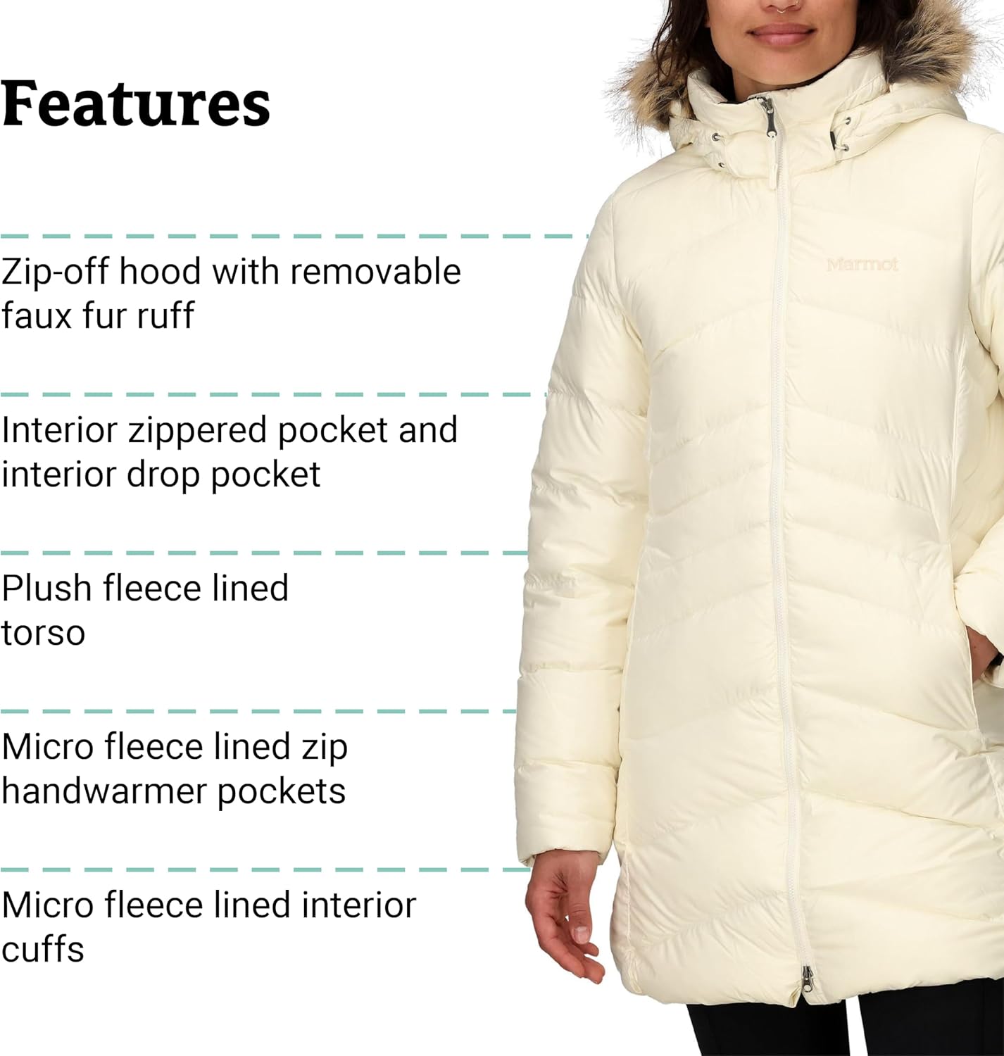 MARMOT Women's Montreal Mid-Thigh Length Down Puffer Jacket, Papyrus, X-Small