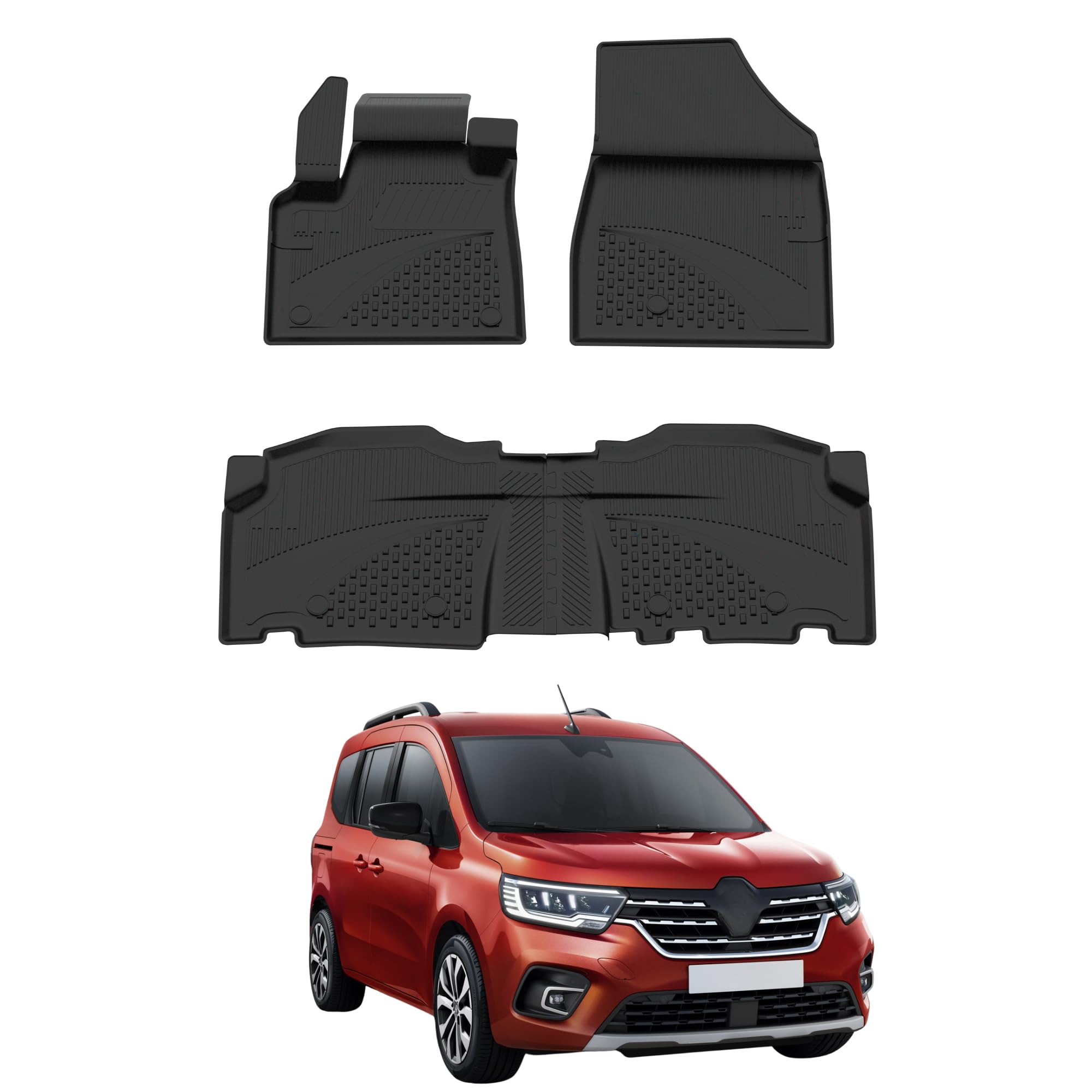 Alfombrillas de Coche compatibles con Renault Kangoo 2021-2026 | 4.5D Premium TPE Goma Antideslizante Alfombrillas de Goma Impermeable Coche Coche Negro