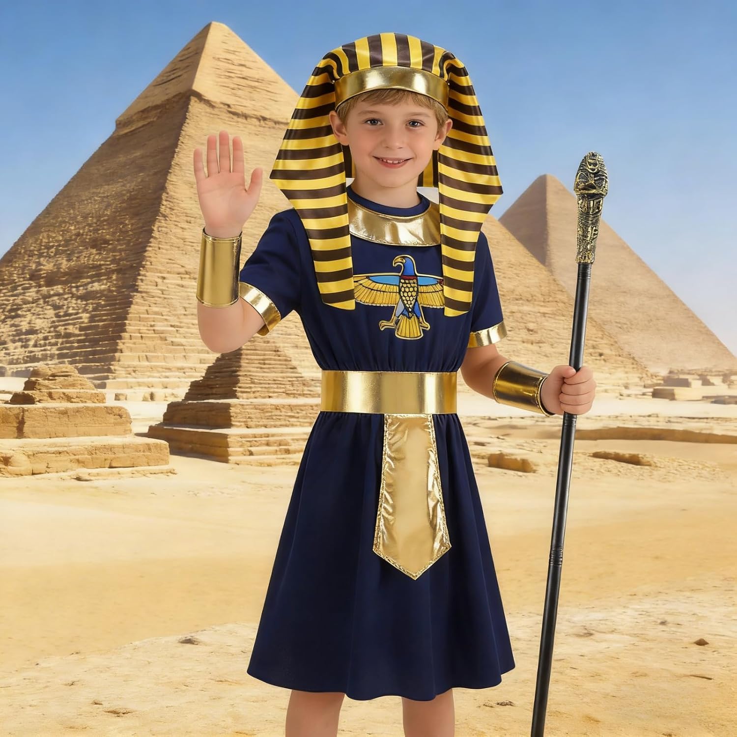 yolsun Boys Egyptian Costume Pharaoh Costumes for Kids Egypt King Outfit for Halloween Cosplay Carnival Party Dress Up