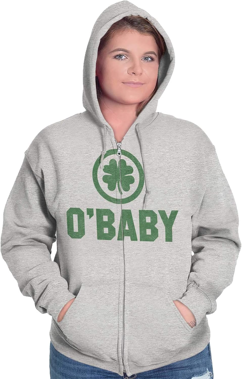 Brisco Brands St Patricks Day O Baby Shamrock Zip Up Hoodie Mens Womens