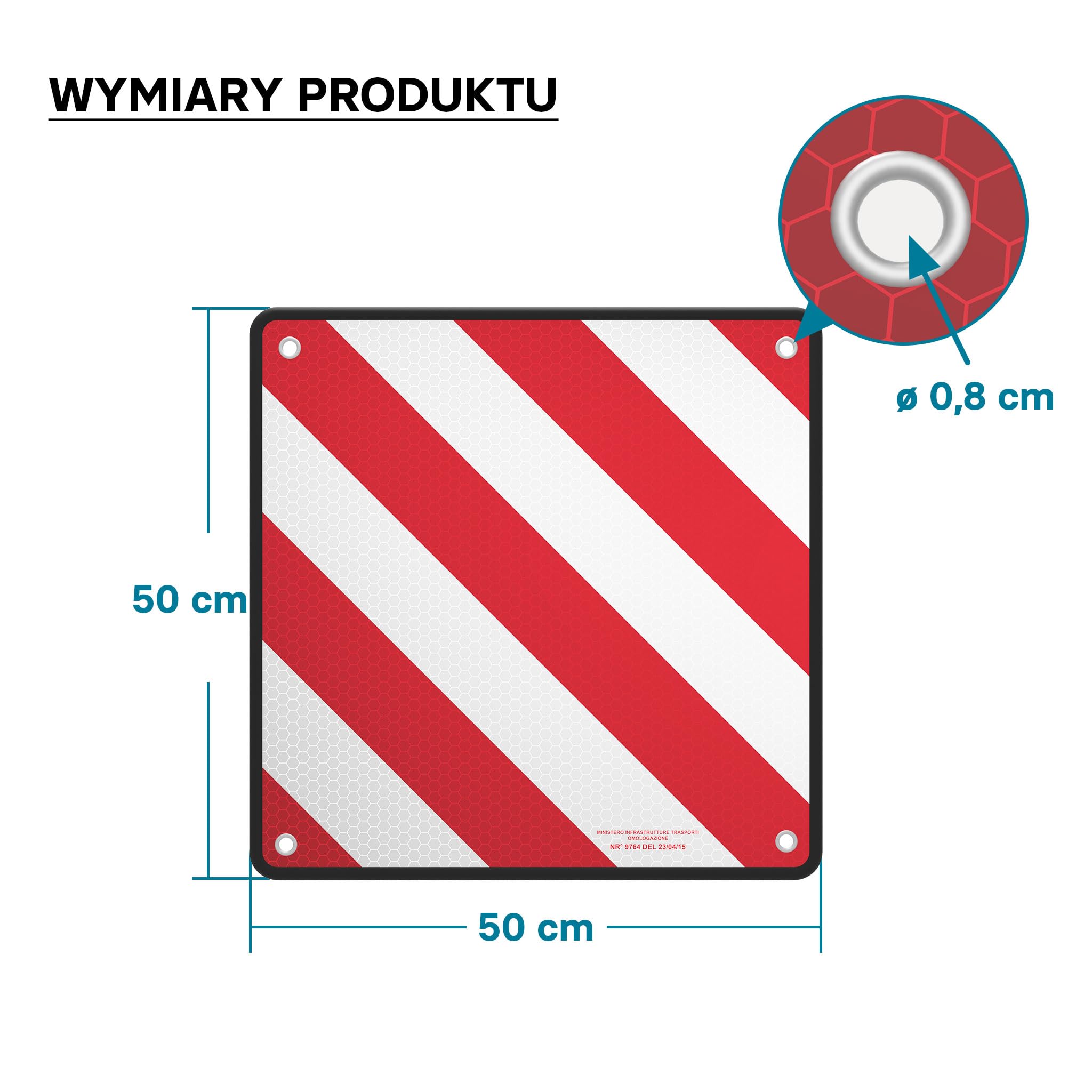 Tablica odblaskowa 2w1 dla Hiszpanii i Włoch aluminiowa 50x50cm czerwono-biała na bagażnik/rower