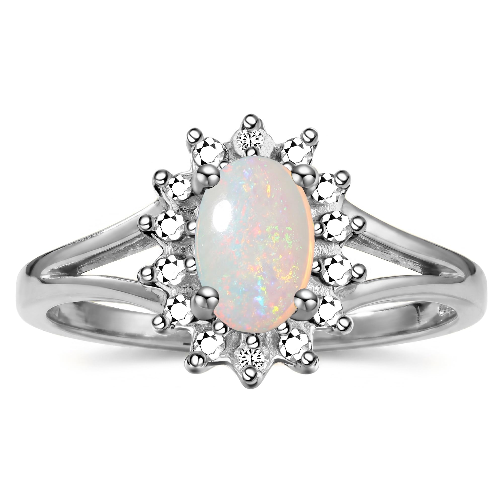 Rylos Halo Ring: Diamond Birthstone with 6X4MM Oval Gemstone - Women's Jewelry in Sterling Silver - Stunning Diamond Ring Sizes 5-10