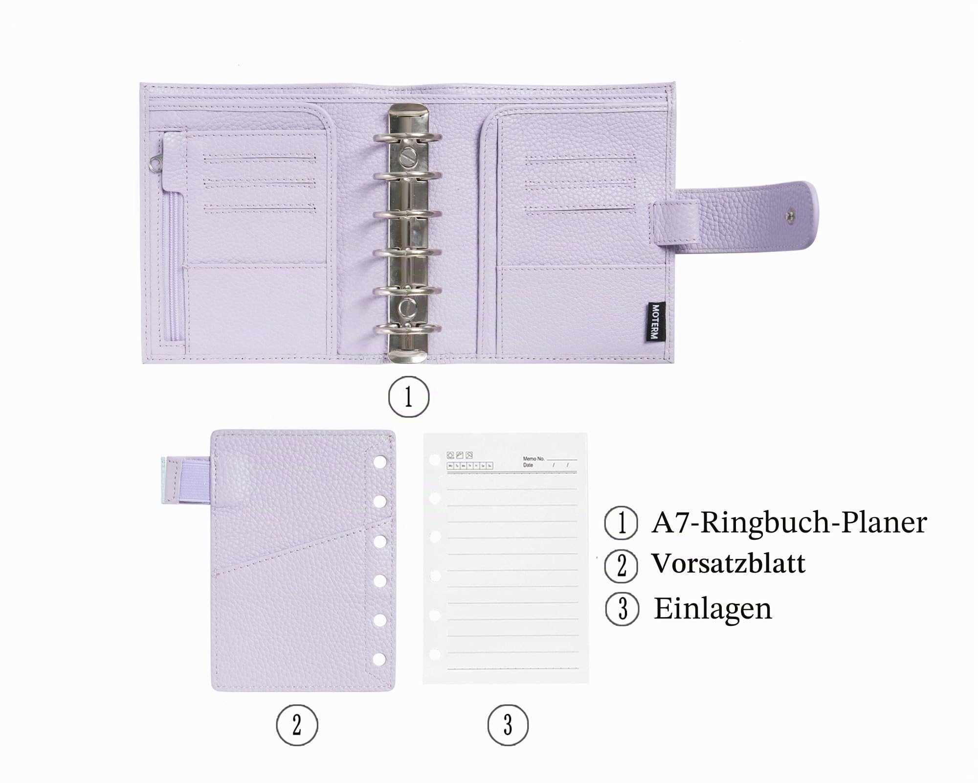 Moterm Pocket Luxe Ring Planer– Echtes Leder Binder Organizer (Kiesel-Lavendel, 30mm Ring)