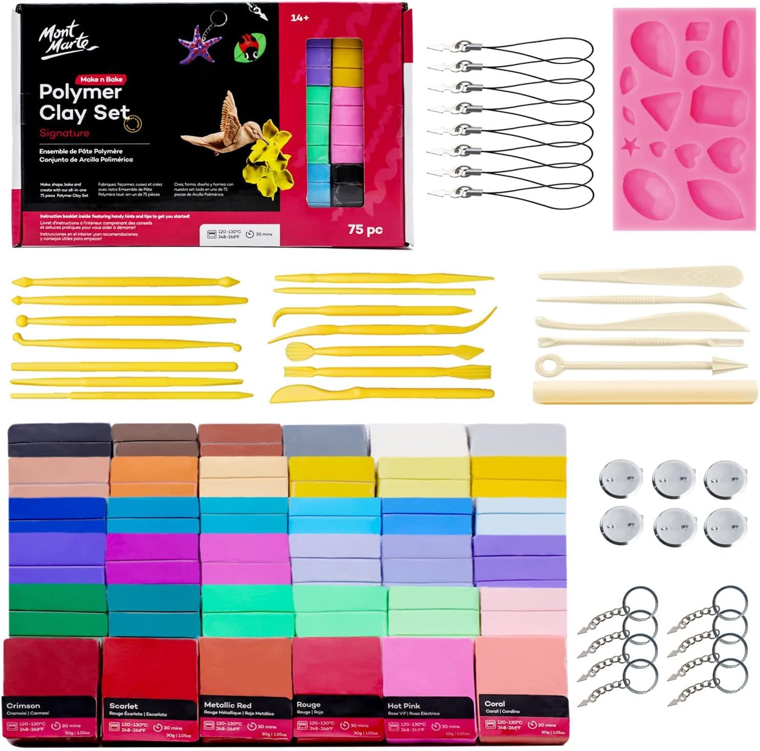 Mont Marte Pate Polymere Set – 75 pièces – Polymer Clay texture douce et régulière – Argile Polymère pour Poterie, Modelage et Bricolage