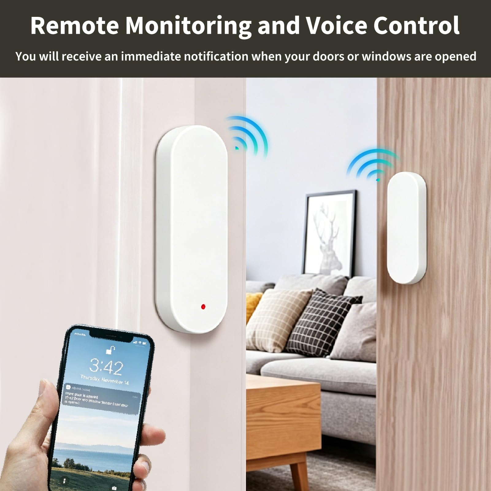 WiFi-Türsensor, intelligenter Türmelder, kabellos, Fensteröffner mit Benachrichtigung in Echtzeit, kompatibel mit Alexa Google Assistant, direkte WLAN-Verbindung ohne Gateway