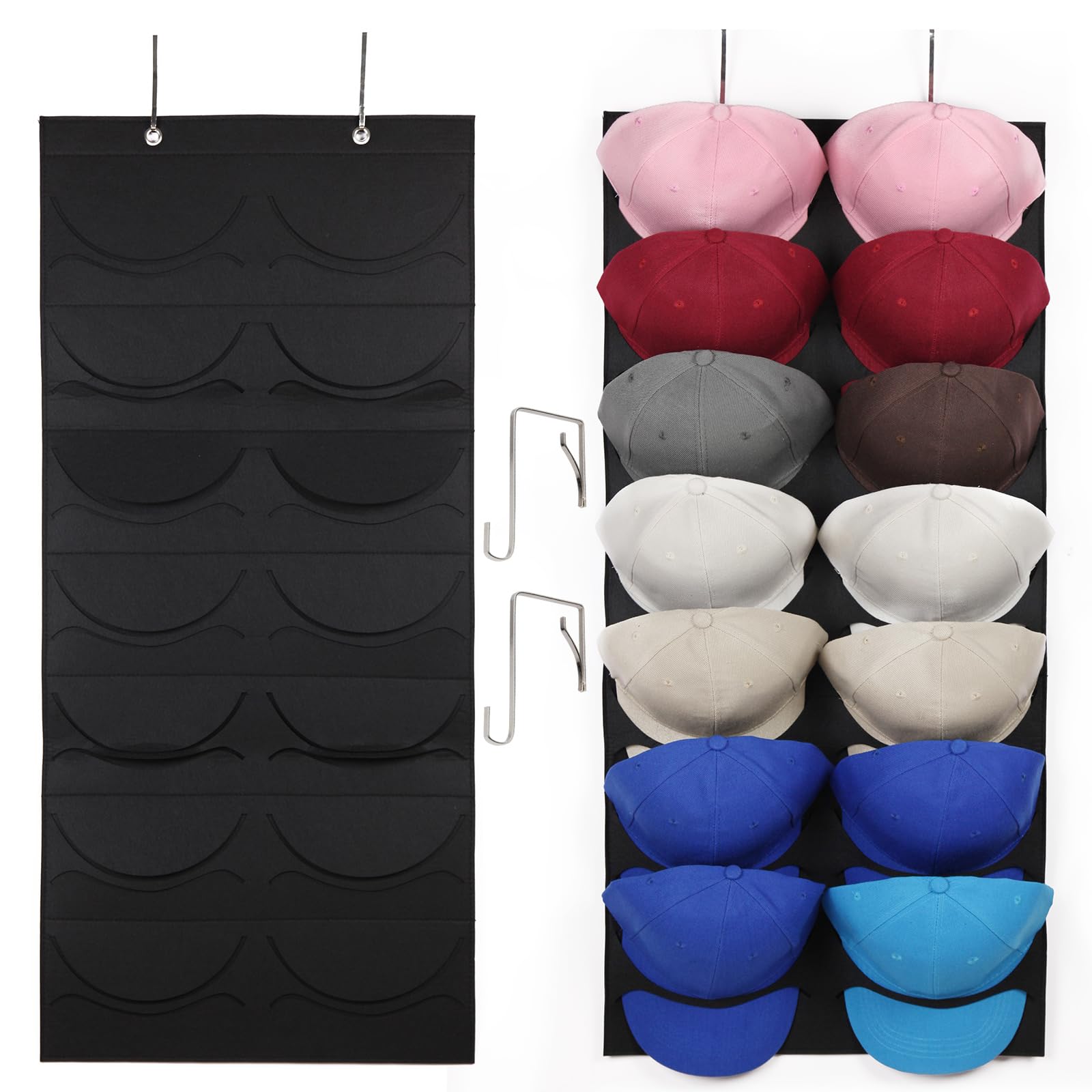 gaconjunct Over the Door Hat Organizer Hat Rack for Baseball Caps 14 Pocket Over Door Hat Rack with Hooks for Wall Closet Baseball Caps Holder for Door Hat Hanger Organizers and Storage Holder