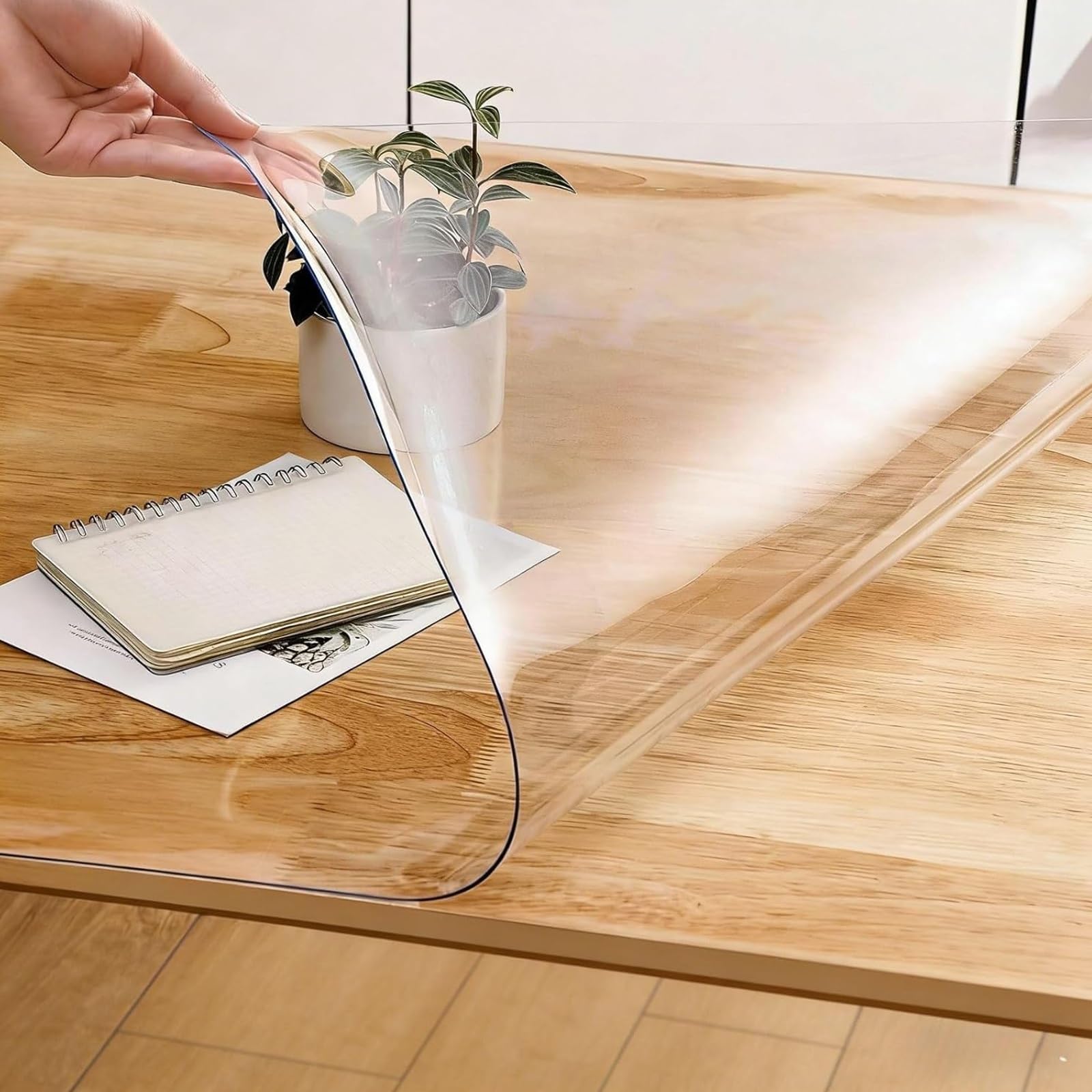 Tovaglia in PVC Trasparente, Tappetino da Scrivania Trasparente con Bordi Arrotondati, Antiscivolo 1.0 mm Sottomano da scrivania in PVC Trasparente per Scrivania Ufficio(150cm*150cm)