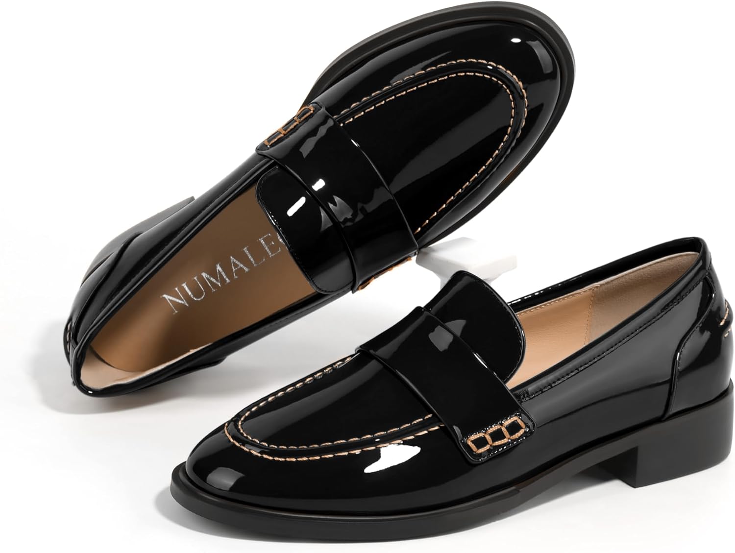 NUMALEO Women's Loafers Penny Loafers & Slip-ons Flats Closed Round Toe Low Heel Shoes 1 Inch Patent Fashion Casual Shoes Comfortable Work Office Flats Dressy Shoes