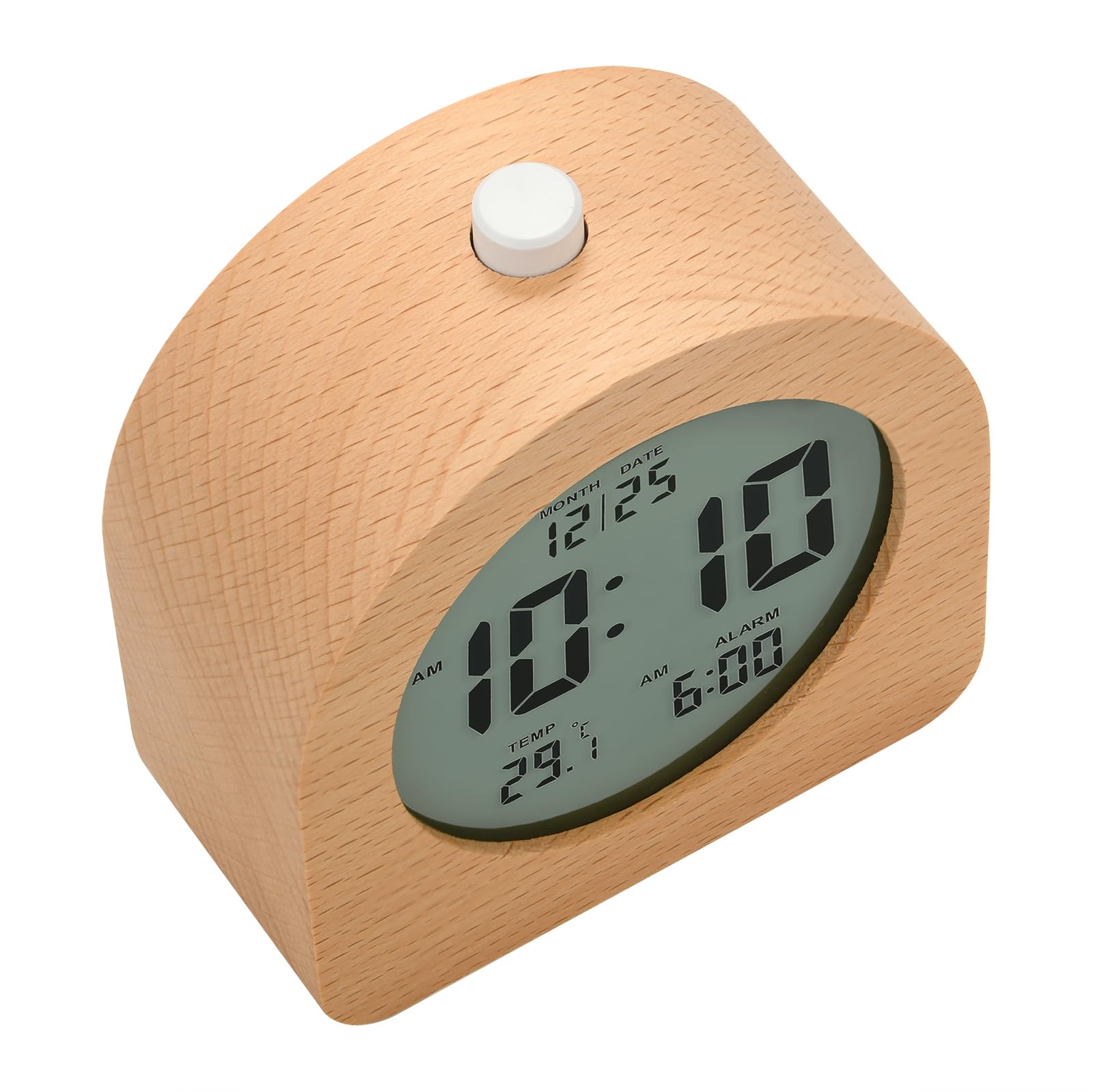 Plumeet Reloj despertador digital de madera para dormitorios, reloj despertador de madera de 4 pulgadas con repetición y luz nocturna, reloj electrónico LCD de escritorio que muestra la hora, fecha,