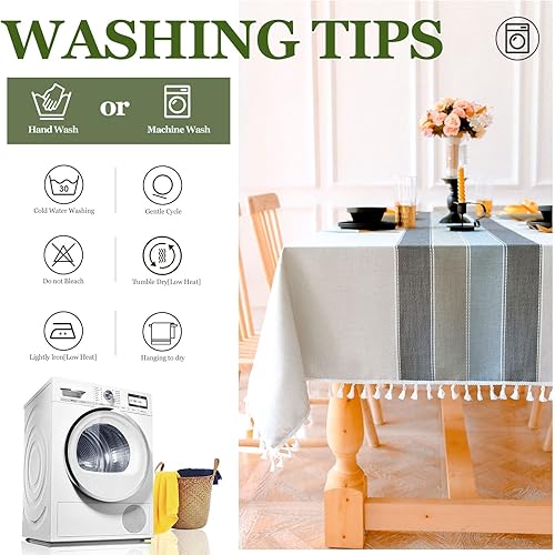 Miniatura 3 de BESBESME Mantel de lino rústico estilo bohemio, mantel a rayas para mesas cuadradas, lavable y resistente a las arrugas (55 x 55 pulgadas, 4